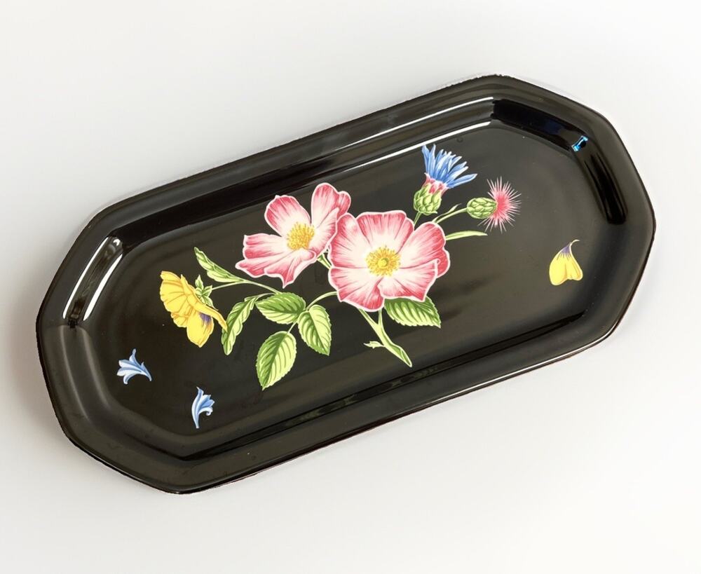 Tiffany & Co. Wildflowers Black Floral Porcelain Vanity Serving Tray 13” 2005